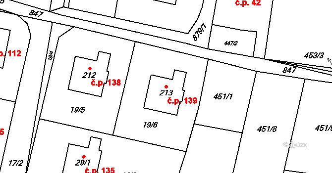 Čavisov 139 na parcele st. 213 v KÚ Čavisov, Katastrální mapa
