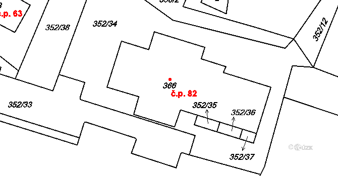 Javorná 82, Čachrov na parcele st. 366 v KÚ Javorná na Šumavě, Katastrální mapa