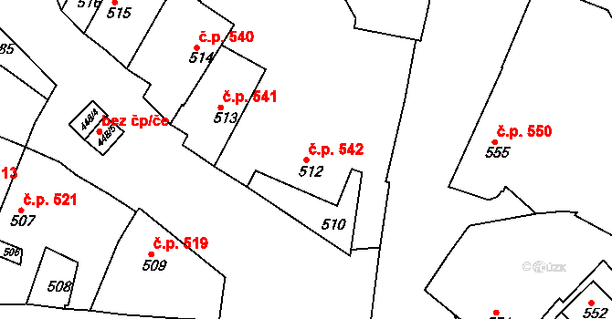 Jemnice 542 na parcele st. 512 v KÚ Jemnice, Katastrální mapa