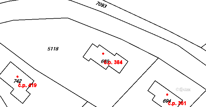 Javornice 384 na parcele st. 669 v KÚ Javornice, Katastrální mapa