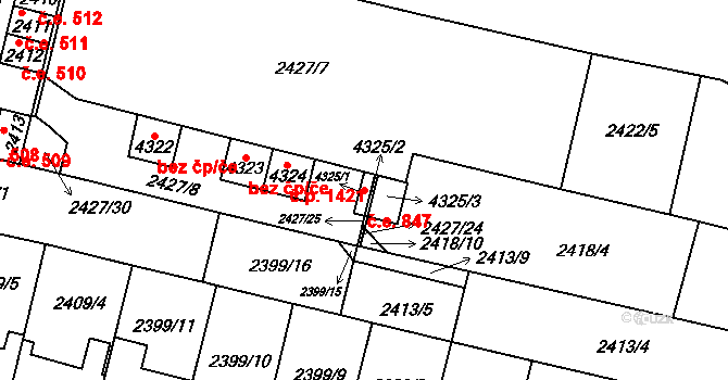 Kyjov 847 na parcele st. 4325/3 v KÚ Kyjov, Katastrální mapa