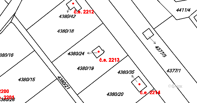 Louny 2213 na parcele st. 4380/24 v KÚ Louny, Katastrální mapa