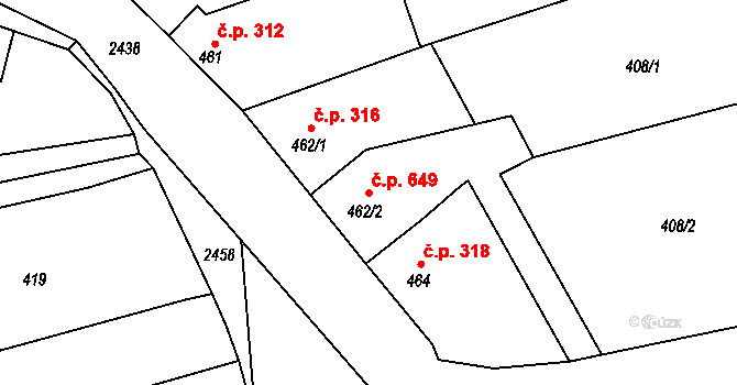Tlumačov 649 na parcele st. 462/2 v KÚ Tlumačov na Moravě, Katastrální mapa