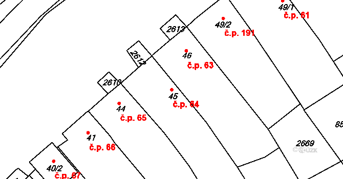 Hrádek na Vlárské dráze 64, Slavičín na parcele st. 45 v KÚ Hrádek na Vlárské dráze, Katastrální mapa