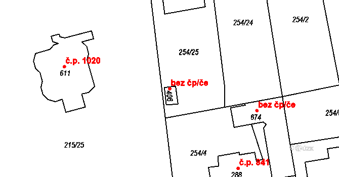 Rudná 43070892 na parcele st. 406 v KÚ Hořelice, Katastrální mapa