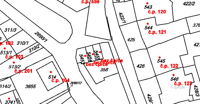 Chrudim 43718892 na parcele st. 5455 v KÚ Chrudim, Katastrální mapa