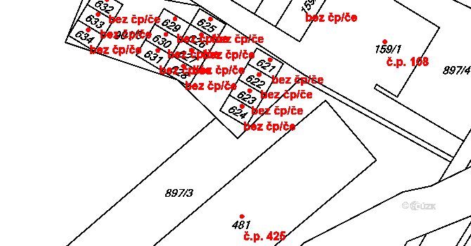 Hanušovice 44864892 na parcele st. 624 v KÚ Hanušovice, Katastrální mapa