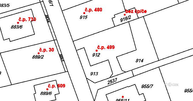Štěpánkovice 499 na parcele st. 912 v KÚ Štěpánkovice, Katastrální mapa