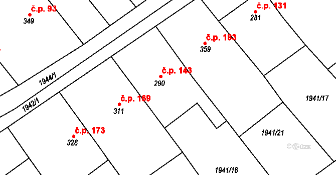 Pašovice 143 na parcele st. 290 v KÚ Pašovice na Moravě, Katastrální mapa