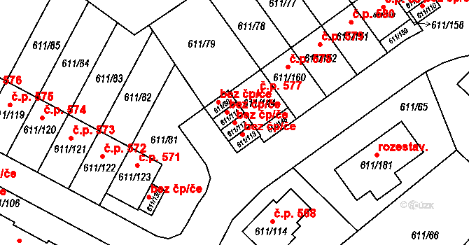 Srubec 48521892 na parcele st. 611/112 v KÚ Srubec, Katastrální mapa