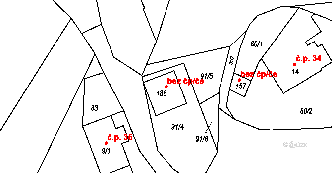 Červené Poříčí 49869892 na parcele st. 188 v KÚ Červené Poříčí, Katastrální mapa