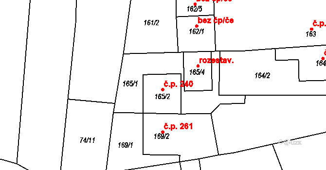 Nýřany 240 na parcele st. 165/2 v KÚ Nýřany, Katastrální mapa