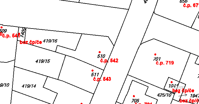 Milevsko 542 na parcele st. 510 v KÚ Milevsko, Katastrální mapa