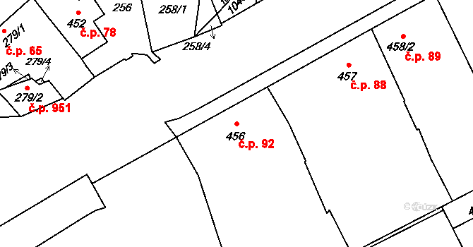 Beroun-Závodí 92, Beroun na parcele st. 456 v KÚ Beroun, Katastrální mapa