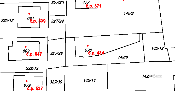 Kaznějov 434 na parcele st. 576 v KÚ Kaznějov, Katastrální mapa