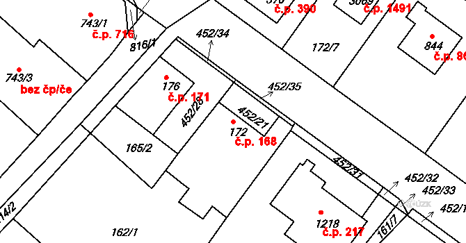 Neratovice 168 na parcele st. 172 v KÚ Neratovice, Katastrální mapa