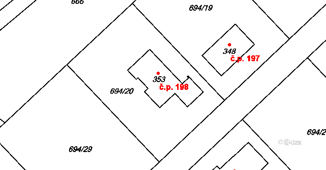 Lípa nad Orlicí 198 na parcele st. 353 v KÚ Lípa nad Orlicí, Katastrální mapa