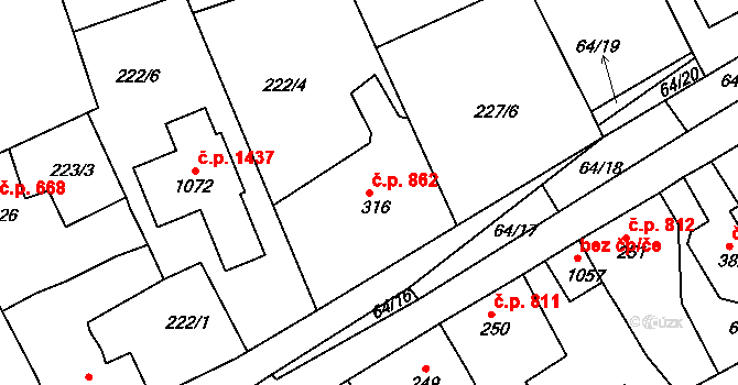 Rudná 862 na parcele st. 316 v KÚ Hořelice, Katastrální mapa