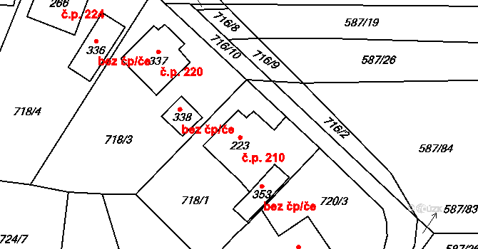 Ledce 210 na parcele st. 223 v KÚ Ledce u Plzně, Katastrální mapa