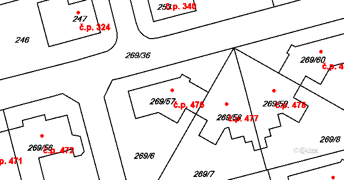Průhonice 476 na parcele st. 269/57 v KÚ Průhonice, Katastrální mapa