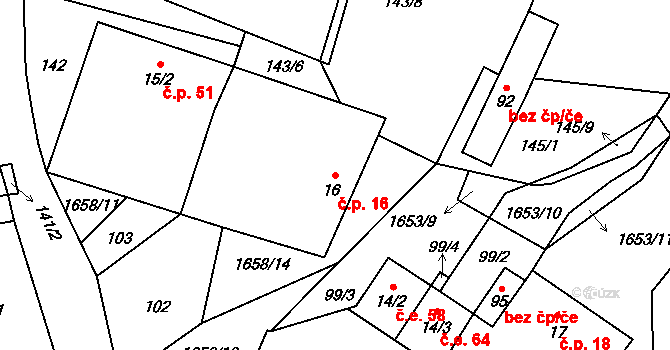 Chotěmice 16 na parcele st. 16 v KÚ Chotěmice, Katastrální mapa