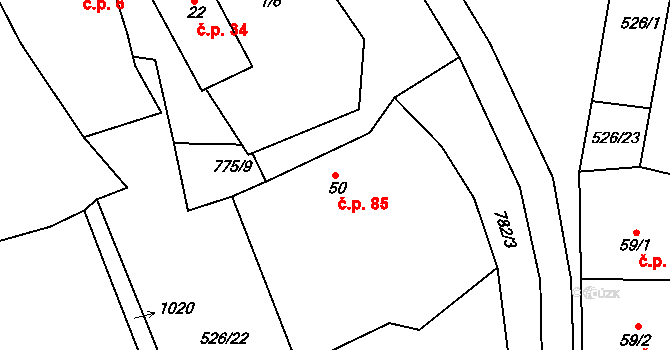 Plískov 85 na parcele st. 50 v KÚ Plískov, Katastrální mapa
