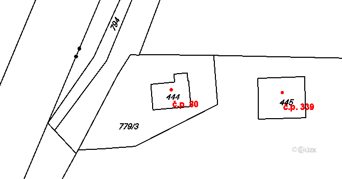 Velká Ves 80, Broumov na parcele st. 444 v KÚ Velká Ves u Broumova, Katastrální mapa