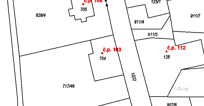 Olivětín 103, Broumov na parcele st. 704 v KÚ Broumov, Katastrální mapa