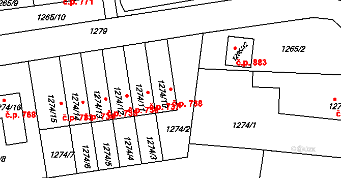 Česká Skalice 738 na parcele st. 1274/10 v KÚ Česká Skalice, Katastrální mapa