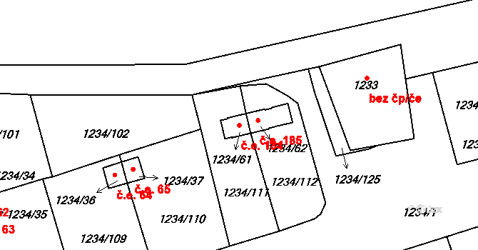 Vejprnice 184 na parcele st. 1234/61 v KÚ Vejprnice, Katastrální mapa