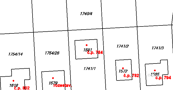 Zliv 784 na parcele st. 1591 v KÚ Zliv u Českých Budějovic, Katastrální mapa