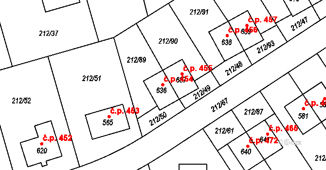Počaply 454, Králův Dvůr na parcele st. 636 v KÚ Počaply, Katastrální mapa