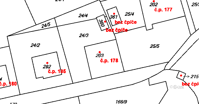 Hrabová 178 na parcele st. 203 v KÚ Hrabová u Dubicka, Katastrální mapa