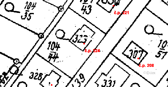 Moravec 224 na parcele st. 323 v KÚ Moravec, Katastrální mapa