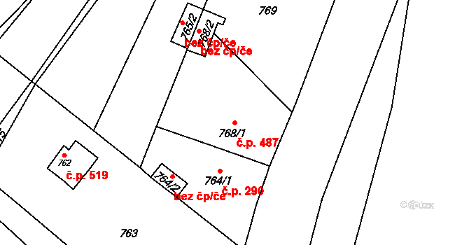 Hodslavice 487 na parcele st. 768/1 v KÚ Hodslavice, Katastrální mapa