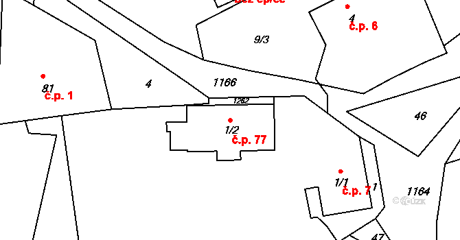 Rabyně 77 na parcele st. 1/2 v KÚ Rabyně, Katastrální mapa