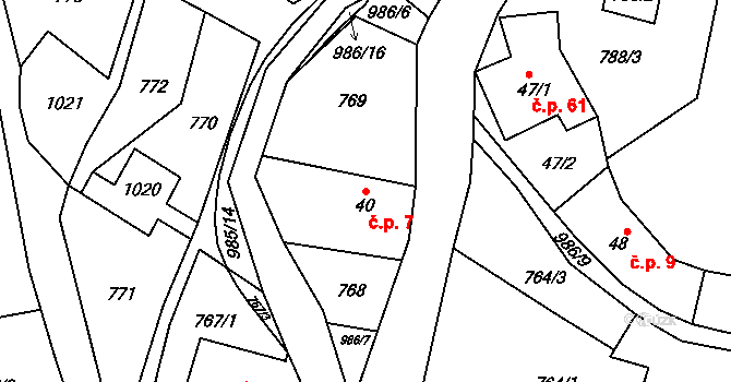 Údolíčko 7, Perštejn na parcele st. 40 v KÚ Rájov u Perštejna, Katastrální mapa