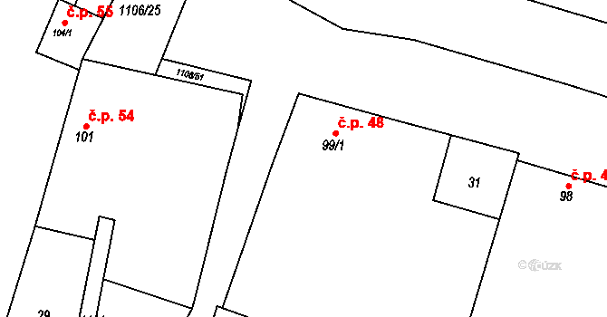 Černochov 48, Peruc na parcele st. 99/1 v KÚ Černochov, Katastrální mapa