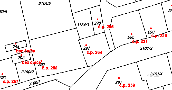 Kryry 264 na parcele st. 291 v KÚ Kryry, Katastrální mapa