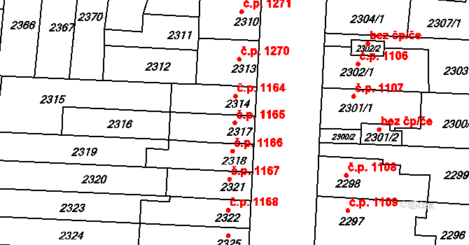 Louny 1165 na parcele st. 2317 v KÚ Louny, Katastrální mapa