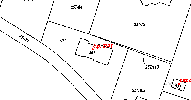 Nová Hospoda 2337, Kamenice na parcele st. 857 v KÚ Štiřín, Katastrální mapa
