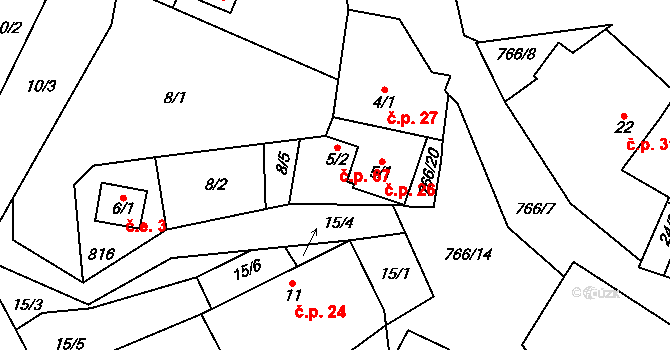 Kamenice 67, Herálec na parcele st. 5/2 v KÚ Kamenice u Herálce, Katastrální mapa