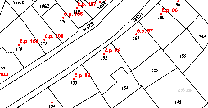 Přibyslav 88 na parcele st. 102 v KÚ Přibyslav, Katastrální mapa