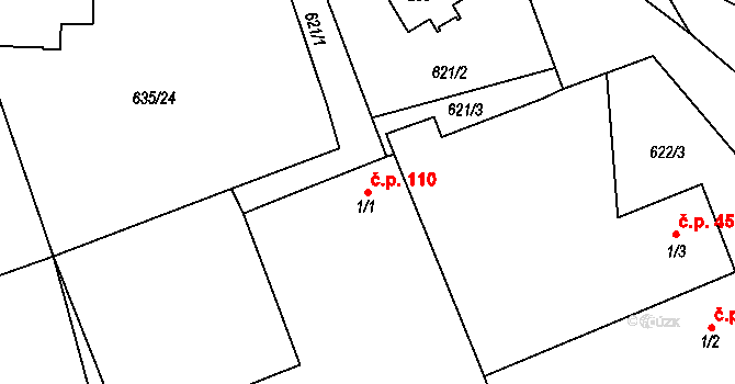 Pulice 110, Dobruška na parcele st. 1/1 v KÚ Pulice, Katastrální mapa
