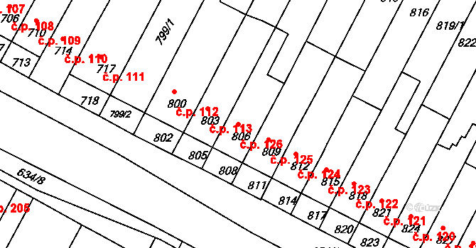 Rychlov 126, Bystřice pod Hostýnem na parcele st. 806 v KÚ Rychlov u Bystřice pod Hostýnem, Katastrální mapa