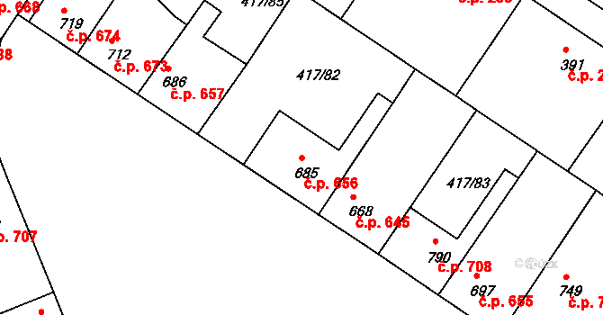 Bystřice pod Hostýnem 656 na parcele st. 685 v KÚ Bystřice pod Hostýnem, Katastrální mapa