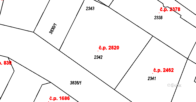Libeň 2520, Praha na parcele st. 2342 v KÚ Libeň, Katastrální mapa
