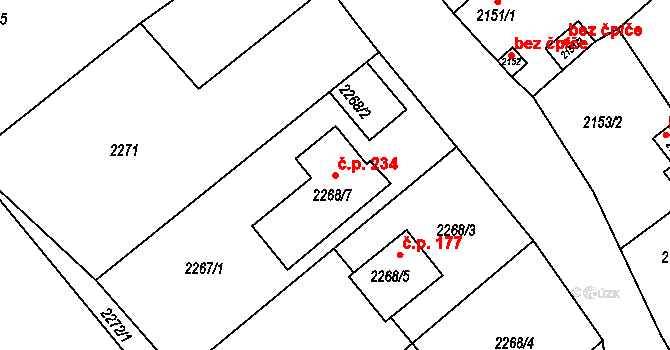 Černovice 234 na parcele st. 2268/7 v KÚ Černovice u Chomutova, Katastrální mapa
