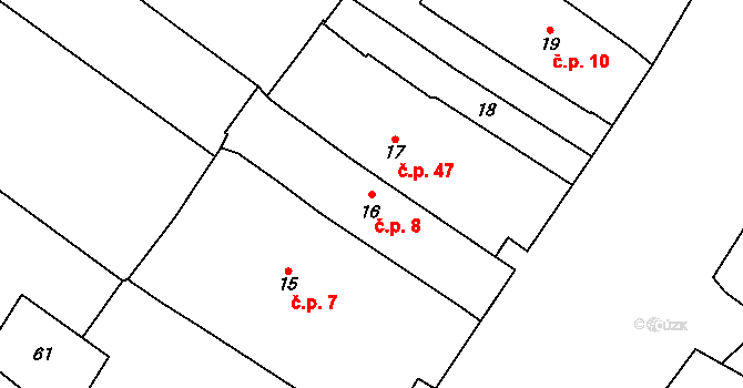 Derflice 8, Znojmo na parcele st. 16 v KÚ Derflice, Katastrální mapa