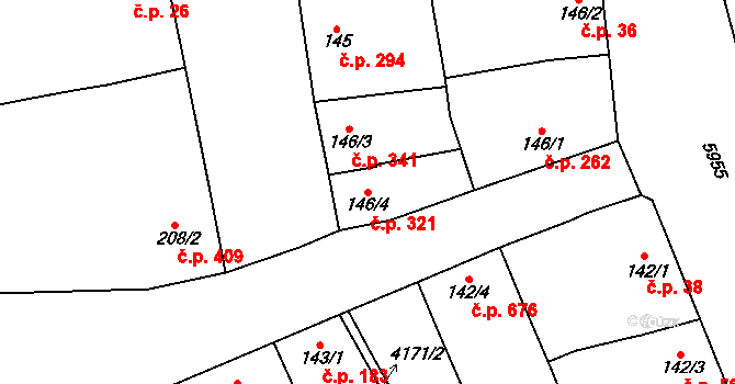 Hrušovany nad Jevišovkou 321 na parcele st. 146/4 v KÚ Hrušovany nad Jevišovkou, Katastrální mapa